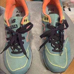 New Balance 574 Teal and Coral Sneakers